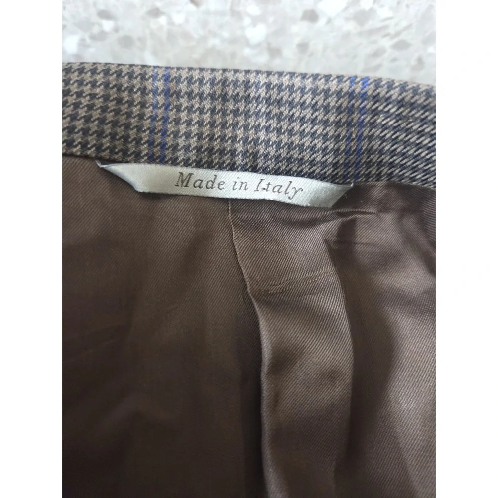 Canali Men's Silk Wool Blazer 56L EU 46L US Brown Beige Blue Plaid Made in Italy